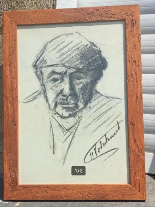 fusain homme signe piet volckaert, Antiek en Kunst, Kunst | Tekeningen en Fotografie, Ophalen of Verzenden