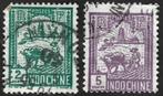 2 Postzegels Landbouw Indochina 1927, Ophalen of Verzenden, Gestempeld, Oost-Azië