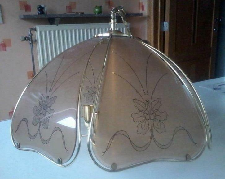 Hanglamp verguld met fumé glas, Huis en Inrichting, Lampen | Hanglampen, Gebruikt, 50 tot 75 cm, Glas, Metaal, Ophalen