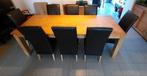 Tafel teak met 8 lederen stoelen, Huis en Inrichting, Ophalen