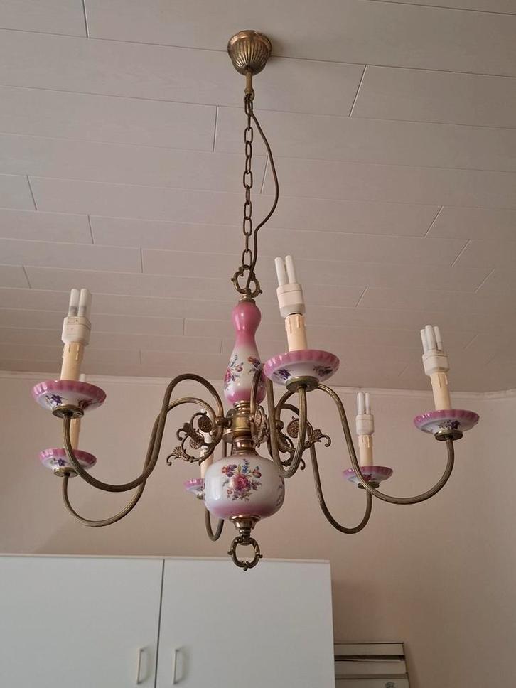 Prachtige Vintage Kroonluchter Keuken | Jaren '50 | Porselei, Maison & Meubles, Lampes | Lustres, Enlèvement