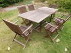 tuinset - tuintafel met 6 stoelen in teak + kussens, Ophalen, Gebruikt, Teakhout, 8 zitplaatsen