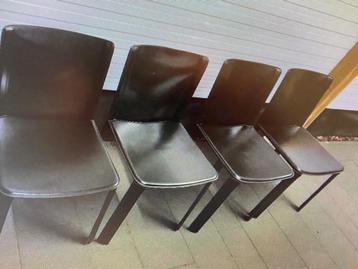 Set vintage stoelen, 4 stuks, metaal zwart leder