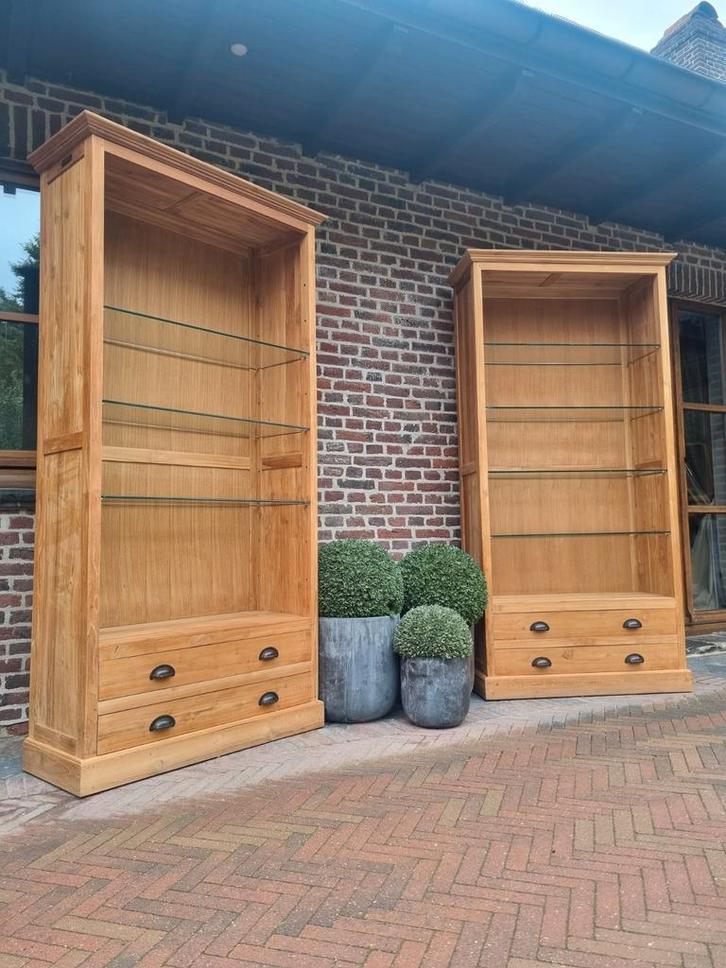 Teak boekenkast/bibliotheekkast GRATIS LEVERING, Huis en Inrichting, Kasten | Boekenkasten, Zo goed als nieuw, Glas, Ophalen of Verzenden