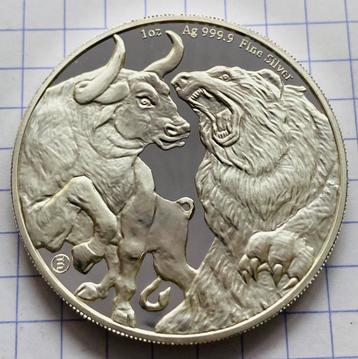 Taureau et ours de 1 oz en argent 5 dollars 2022 disponible aux enchères