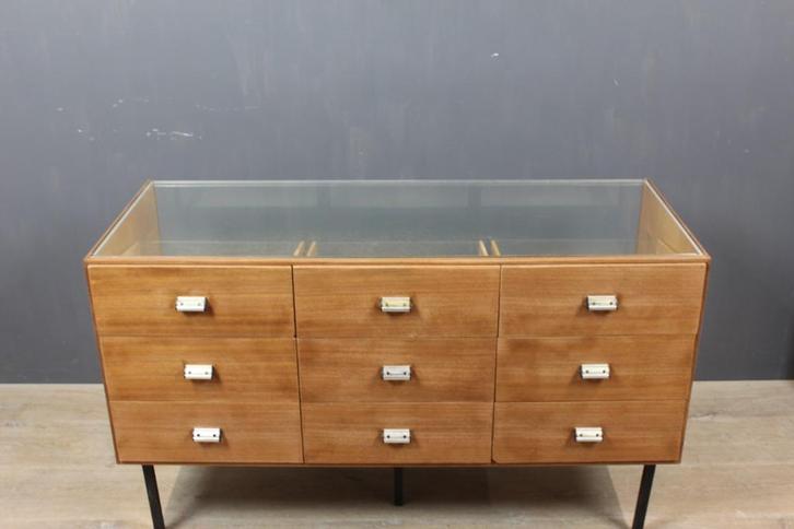 Winkeltoog Vintage Toonbank met laden vitrinekast Balie, Antiek en Kunst, Curiosa en Brocante, Ophalen of Verzenden