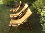 3 vintage strandstoelen  ligstoelen inklapbaar, Ophalen, Gebruikt, Hout, Inklapbaar