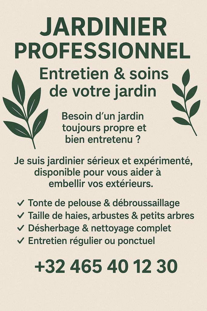 Jardinier disponible – Entretien & aménagement de jardin, Tuin en Terras, Overige Tuin en Terras, Nieuw, Ophalen of Verzenden