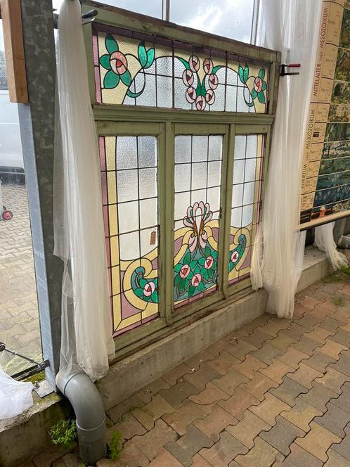 Art nouveau glas in lood deuren en ramen antiek, Doe-het-zelf en Bouw, Raamkozijnen en Schuifdeuren, Zo goed als nieuw, Ophalen