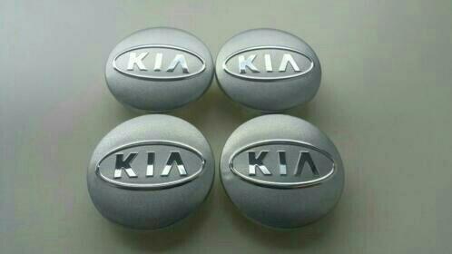 4x 58 mm 60 mm Kia naafdoppen/center caps zwart/zilver, Auto diversen, Wieldoppen, Nieuw, Ophalen of Verzenden