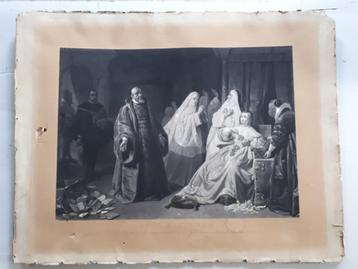 antieke gravure op karton / Anna d' Autriche, Enlèvement