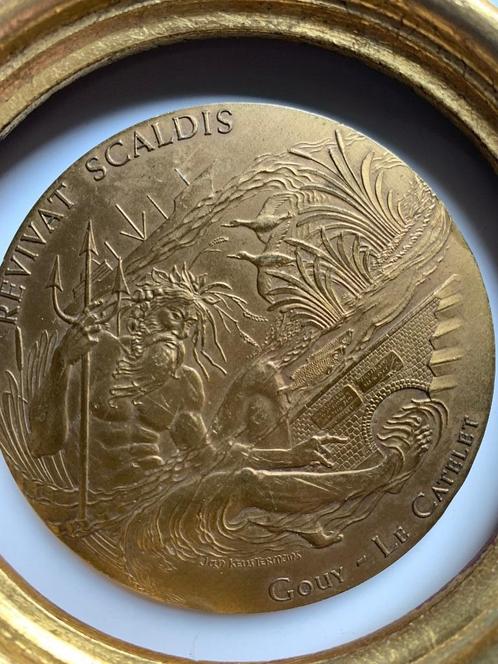 Bronzen kunst medaille “REVIVANT  SCALDIS”  -Jan Keustermans, Antiek en Kunst, Curiosa en Brocante, Ophalen of Verzenden