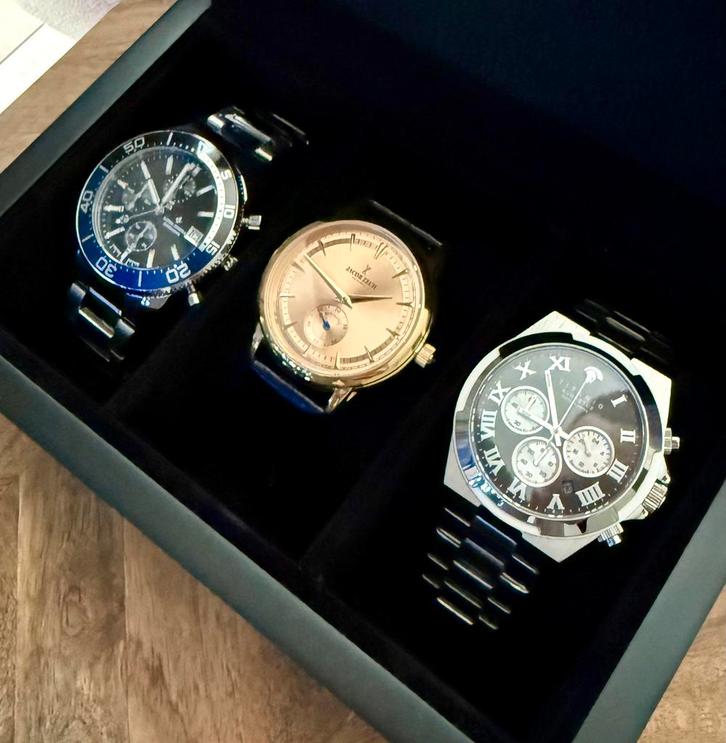 LUXE HORLOGEBOX MET 3STIJLVOLLE HORLOGES TWV1657€! 💯%NIEUW!, Handtassen en Accessoires, Horloges | Heren, Nieuw, Ophalen of Verzenden