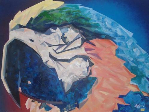 papegaai ara popart olieschilderij (60x80cm), Antiek en Kunst, Kunst | Schilderijen | Modern, Ophalen of Verzenden