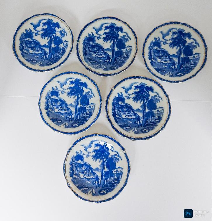 6 petit fours bordjes Delft blauw, Antiek en Kunst, Antiek | Servies los, Ophalen of Verzenden