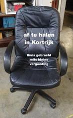 Bureelstoel in zwart leder - op wieltjes, Ophalen of Verzenden, Zo goed als nieuw, Zwart, Bureaustoel