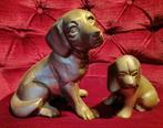 Twee koper-brons hondjes te koop., Antiquités & Art, Art | Sculptures & Bois, Enlèvement ou Envoi