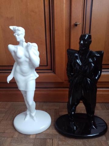 Paar modernistische keramische figuren 80s 41/39cm beschikbaar voor biedingen