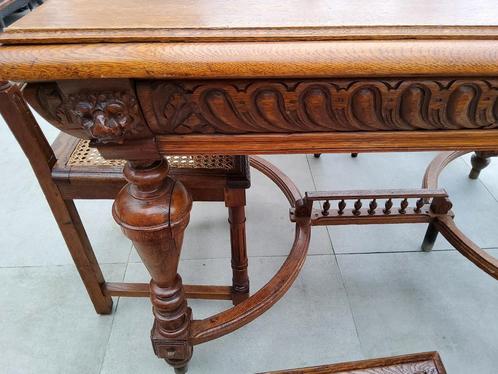 Antieke tafel met 6 stoelen met rotan zitten, Antiek en Kunst, Antiek | Meubels | Tafels, Ophalen of Verzenden