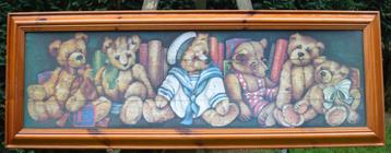Cadre avec six ours dans la bibliothèque, 1,24 m x 45 cm