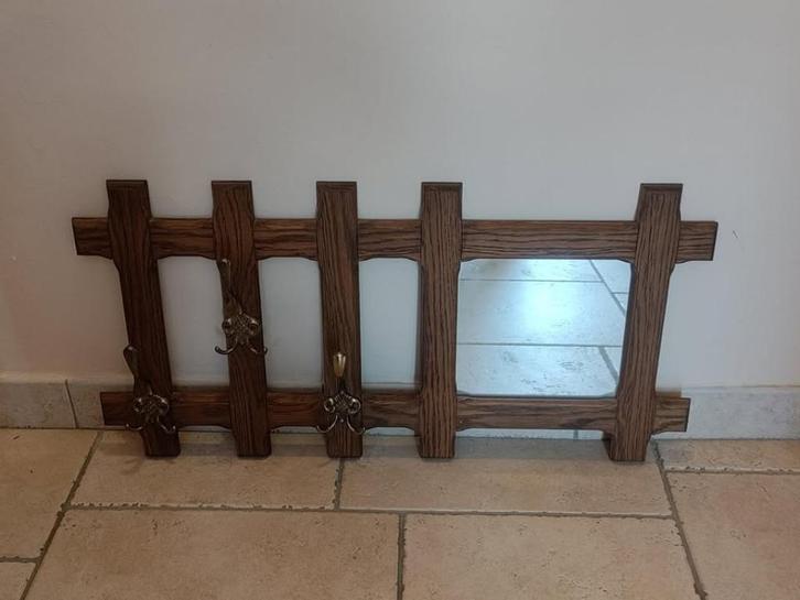 Porte manteau en chêne massif à suspendre avec miroir, Huis en Inrichting, Woonaccessoires | Spiegels, Zo goed als nieuw, 75 tot 100 cm