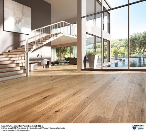 Lamel Parket click Oak Plank Drust Matt 122-5 Massieve plank, Huis en Inrichting, Stoffering | Vloerbedekking, Nieuw, Parket, Bruin