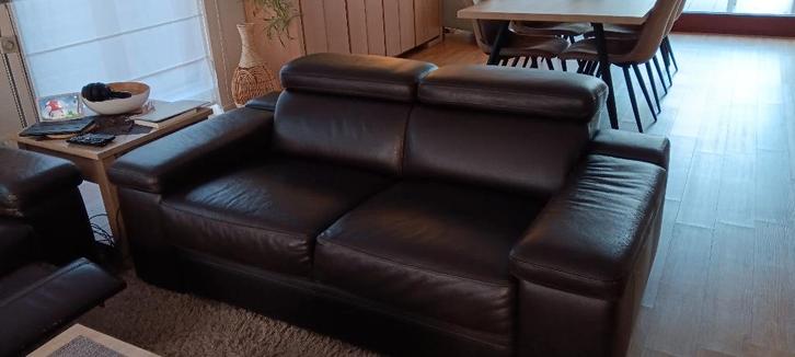 Lederen salon, Huis en Inrichting, Zetels | Zetels, Gebruikt, Rechte bank, Vierpersoons of meer, 300 cm of meer, 75 tot 100 cm