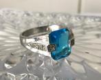 Ring zilver blauwe steen XL Unisex Duim✨💎😍💑🎁👌, Handtassen en Accessoires, Ringen, Met kristal, 20 of groter, IJzer of Staal