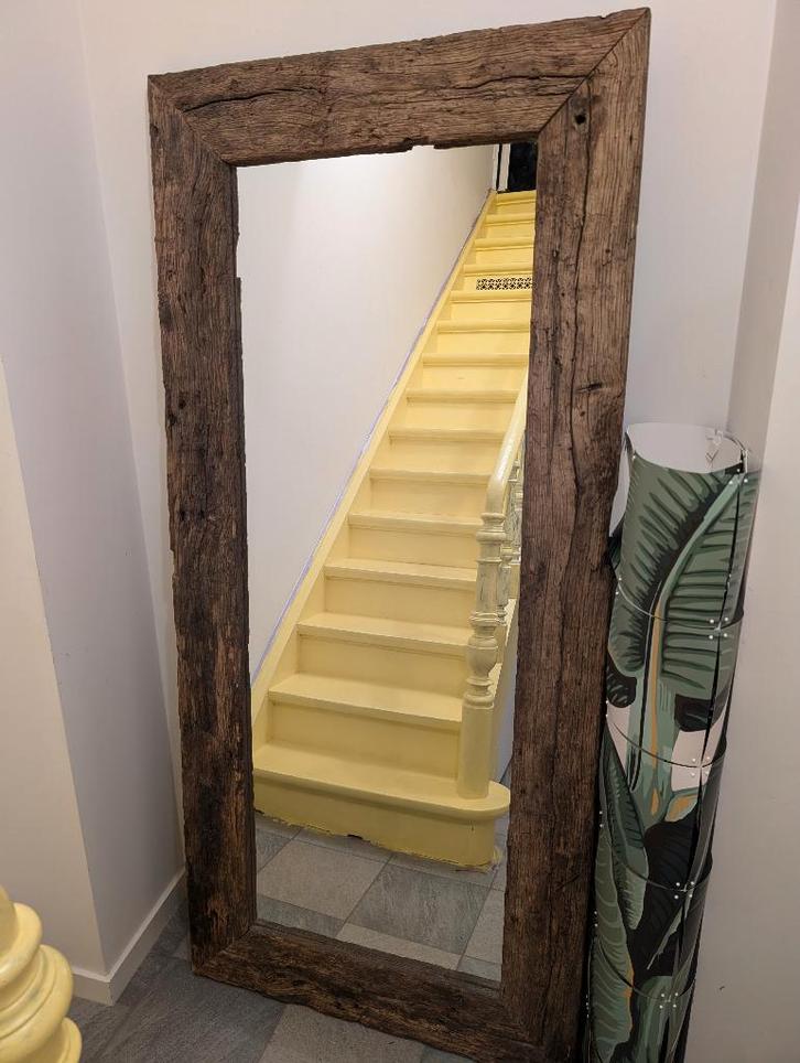 Grand miroir - cadre en billes de chemin de fer, Antiek en Kunst, Antiek | Spiegels, 50 tot 100 cm, 150 tot 200 cm, Rechthoekig