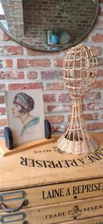 Vintage rieten hoofd - retro rotan hoedenstandaard, Ophalen of Verzenden
