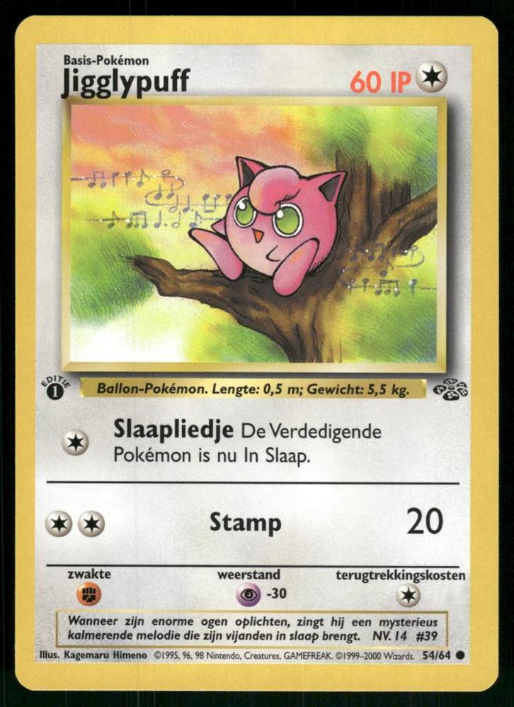 Jigglypuff 54/64 - Jungle (1st edition) (NL) (EX), Hobby en Vrije tijd, Verzamelkaartspellen | Pokémon, Gebruikt, Verzenden