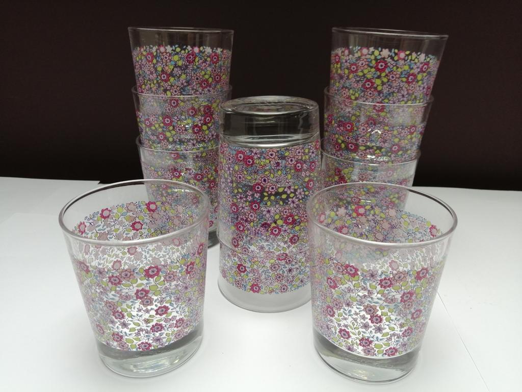 Set van 10 vintage stevige drinkglazen Ikea Godis floral, Antiek en Kunst, Antiek | Glaswerk en Kristal, Ophalen of Verzenden