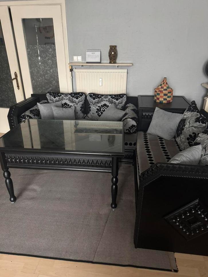 Marokkaanse sedari – zwart | 2 banken + tafel + opbergbox, Maison & Meubles, Mobilier complet, Enlèvement