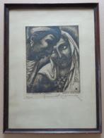 FERNAND ROUSSEAUX / FIANCES MYKONOS / ZW-W ETS 46x34cm KADER, Antiek en Kunst, Kunst | Etsen en Gravures, Ophalen of Verzenden