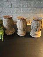 Set van 3 houten kandelaars, Ophalen, Onbekend, Onbekend, Onbekend