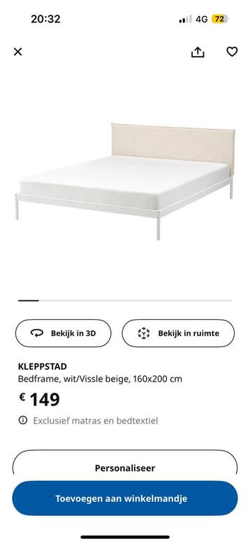 Bedframe IKEA+matras 160x200, Comme neuf, Enlèvement, Sommier, 200 cm