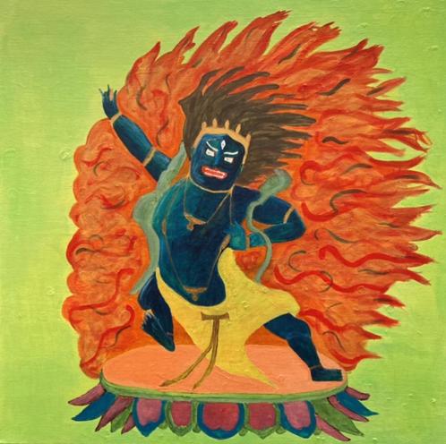 Peinture toile mahakala bouddha tibétain schilderij, Antiquités & Art, Art | Peinture | Moderne, Enlèvement