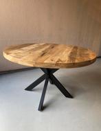 landelijke industriele mango tafel mee ijzeren poten, Huis en Inrichting, Tafels | Eettafels, Ophalen, Zo goed als nieuw, Rond