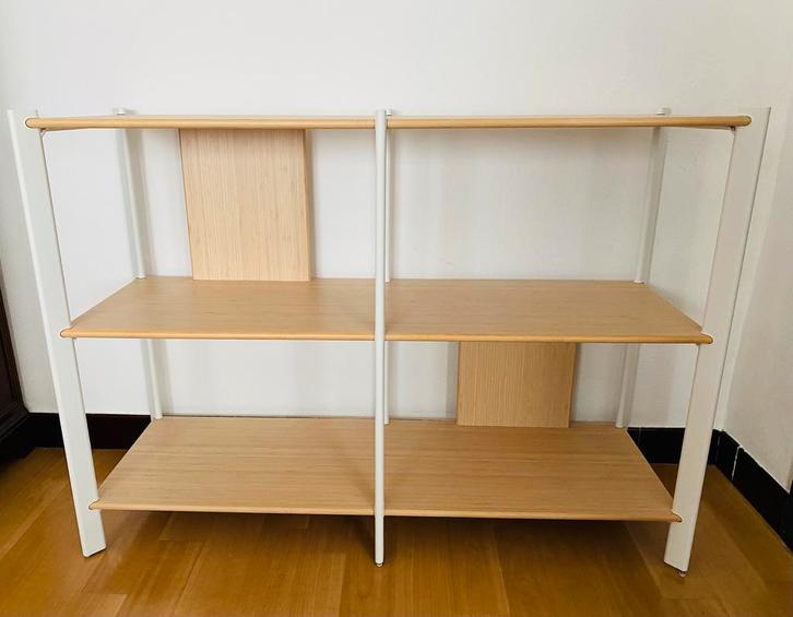 Table d'appoint IKEA JATTESTA blanc/bambou clair, Maison & Meubles, Armoires | Étagères, Comme neuf, Enlèvement