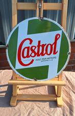 Origineel oud emaille reclamebord van het merk Castrol., Ophalen of Verzenden, Gebruikt, Reclamebord