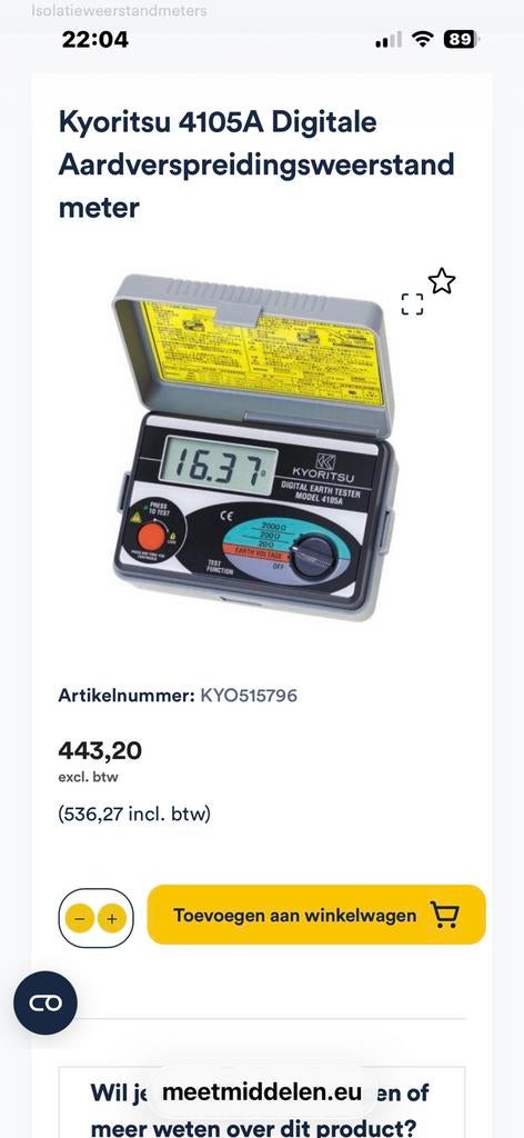KYORITSU MODEL 4105A DIGITAL EARTH TESTER, Doe-het-zelf en Bouw, Meetapparatuur, Ophalen, Zo goed als nieuw