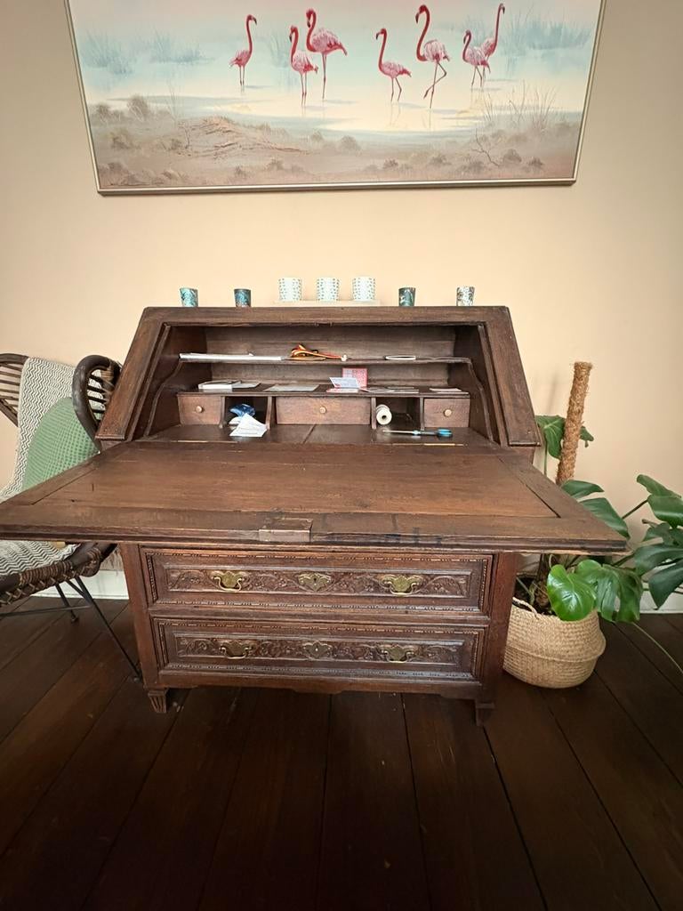 Mooie antieke houten secretaire – massief hout – veel charme, Huis en Inrichting, Kasten | Secretaires, Ophalen, Gebruikt, Louis XV-stijl