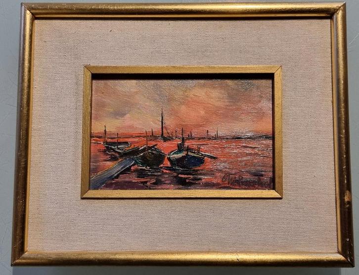 Marie Lambrexhe/Klein ingelijst zeeschilderij, Antiek en Kunst, Kunst | Schilderijen | Modern, Ophalen