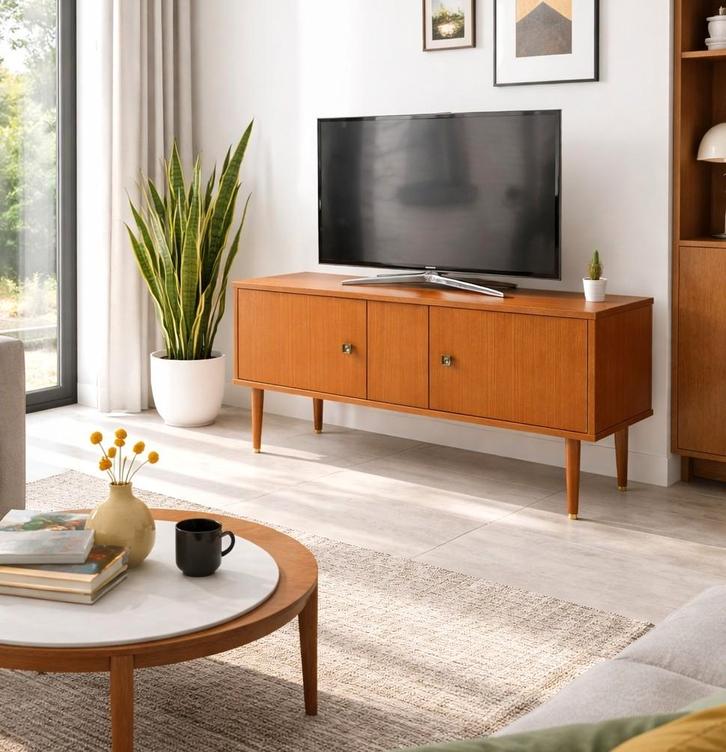 Prachtig vintage teakhouten TV-meubel, Huis en Inrichting, Kasten | Dressoirs, Zo goed als nieuw, Met deur(en), Teakhout, Ophalen