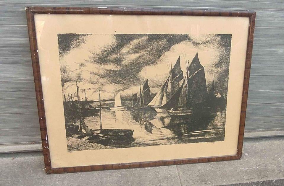 Lithographie marine signe Fernand lienaux, Antiquités & Art, Enlèvement ou Envoi