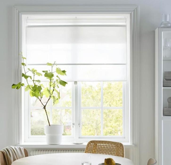 IKEA Ringblomma vouwgordijnen wit 140x160 cm, Maison & Meubles, Ameublement | Rideaux & Stores à lamelles, Comme neuf, 150 à 200 cm