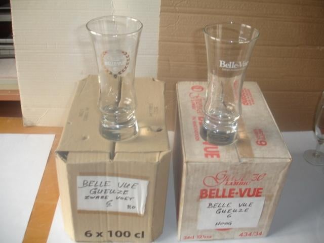 6 x 6 bierglazen van Belle Vue voor € 6,00, Ophalen of Verzenden, Zo goed als nieuw, Glas of Glazen, Overige merken