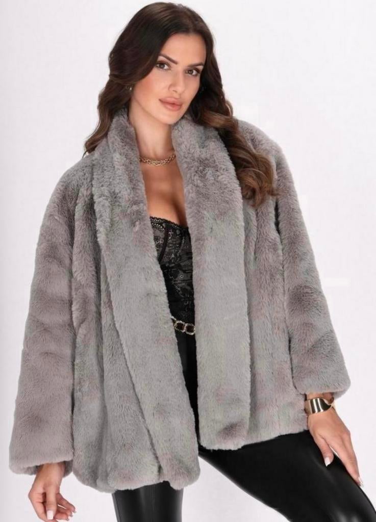 Namaak bontjas Faina grijs M, Kleding | Dames, Jasjes, Kostuums en Pakken, Zo goed als nieuw, Jasje, Grijs, Ophalen