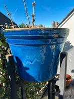 Geglazuurde keramische bloempot kobaltblauw, Ophalen, Zo goed als nieuw, Balkon