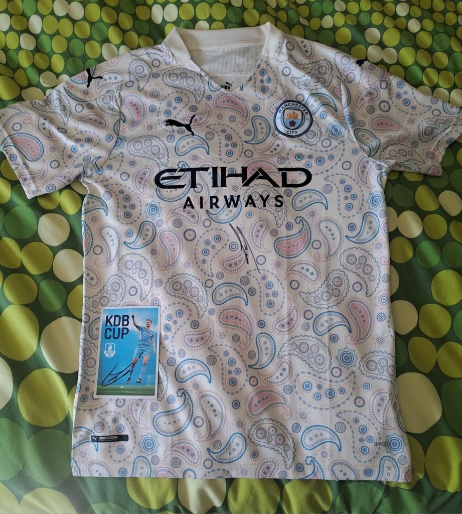 Manchester city away gesigneerd Kevin Debruyne, Taille L, Enlèvement ou Envoi, Maillot